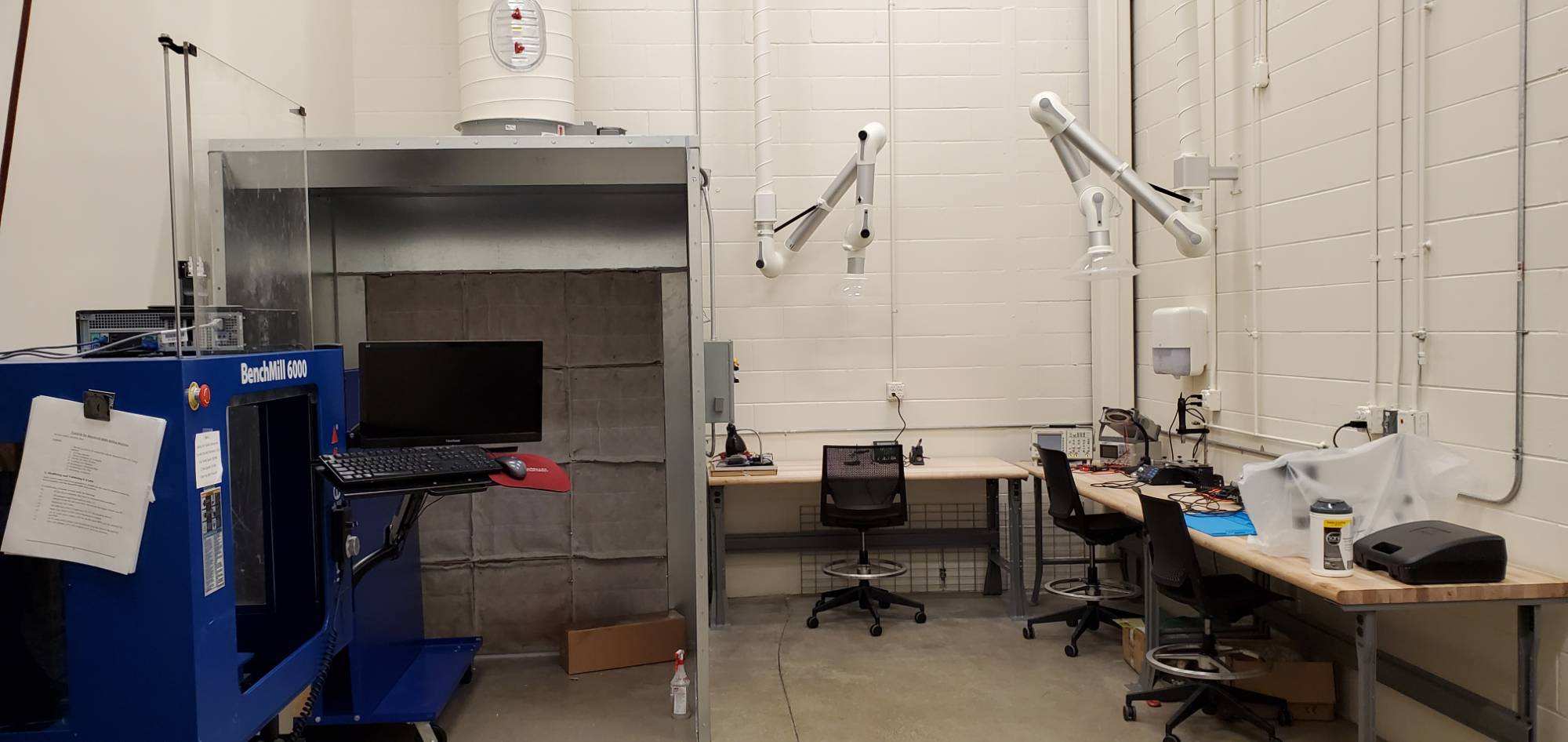 paint booth and electrical workbench in the rapid prototyping lab